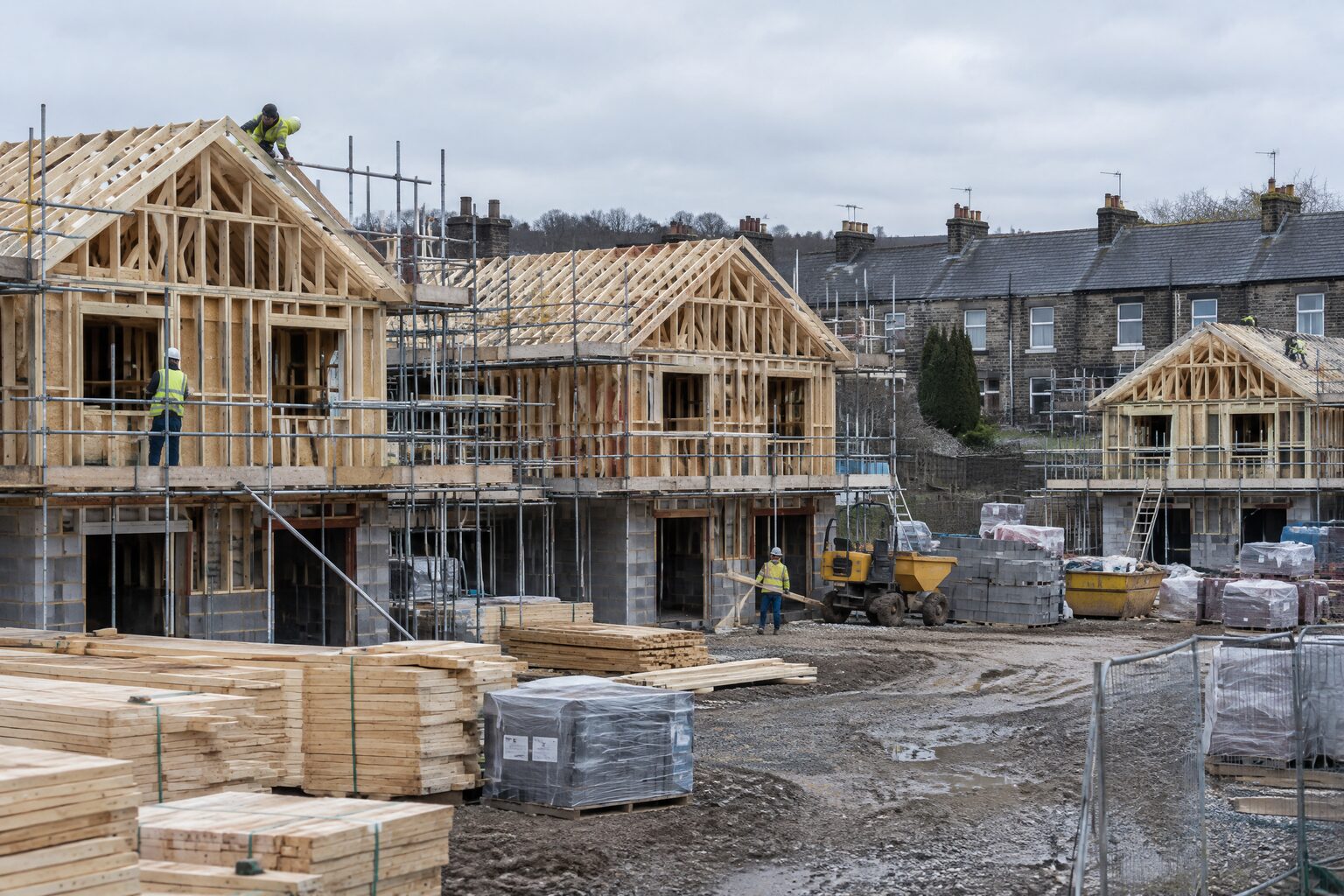 Illustrative northern English housing site at timber frame stage